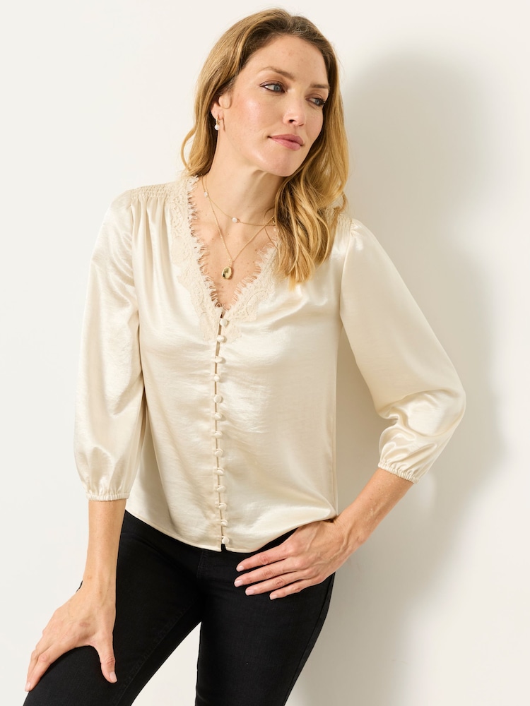 FatFace Betty Ivory Petite Lace Trim Blouse - Image 1 of 4 FatFace Betty Ivory Petite Lace Trim Blouse - Image 1 of 4