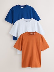 Blue/Grey Marl/Orange Regular Fit T-Shirts 3 Pack - Image 1 of 9