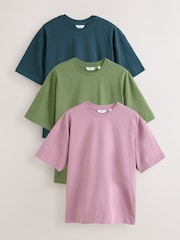 Pink/Green/Teal Blue - تلبيس قياسي - حزمة من 3 تيشرتات - Image 1 of 6