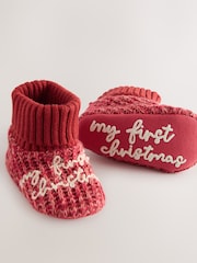 Qırmızı İlk Miladım - Baby Çorablı Çəkməli Shoes (0-18ay) - 5şəkildən 4 şəkil