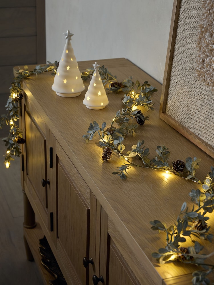 Green Light Up Soft Touch Eucalyptus and Pinecones Artificial Christmas Garland - Image 1 of 3