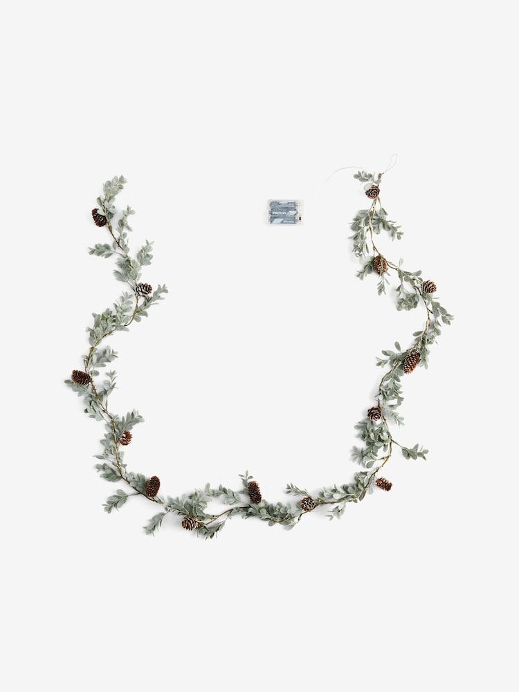 Green Light Up Soft Touch Eucalyptus and Pinecones Artificial Christmas Garland - Image 2 of 3