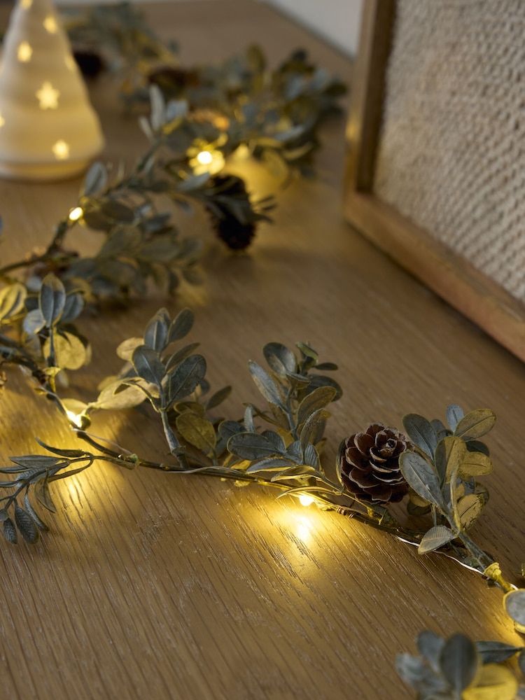 Green Light Up Soft Touch Eucalyptus and Pinecones Artificial Christmas Garland - Image 3 of 3