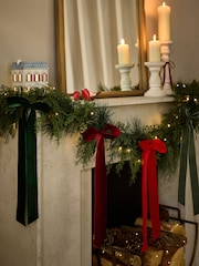 Green Artificial Light Up Christmas Garland with Bows - Image 1 of 3