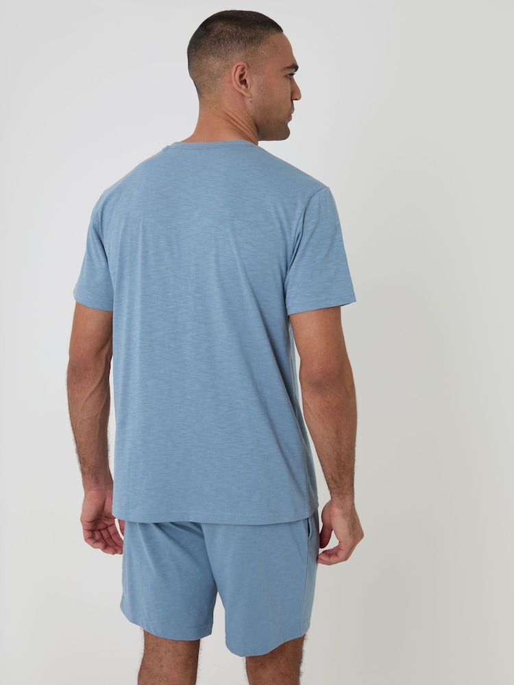 Threadbare Blue Grandad Pyjama Top & Shorts Set - Image 2 of 4