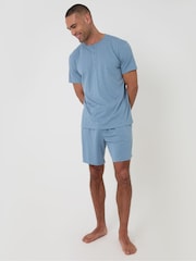 Threadbare Blue Grandad Pyjama Top & Shorts Set - Image 3 of 4