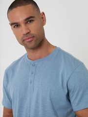 Threadbare Blue Grandad Pyjama Top & Shorts Set - Image 4 of 4