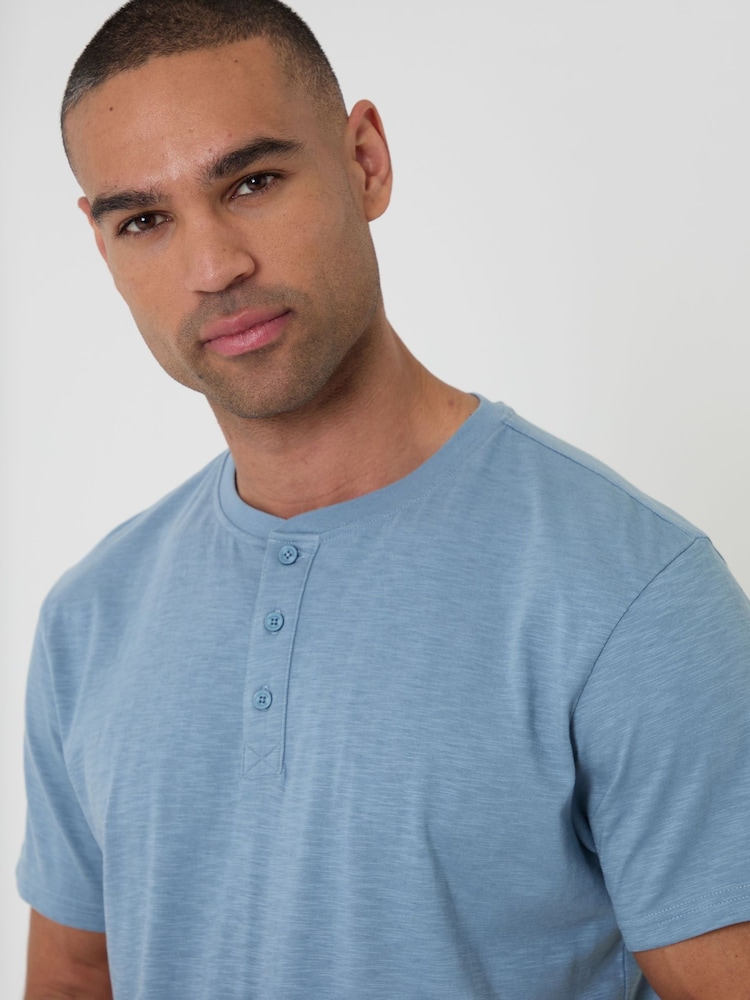 Threadbare Blue Grandad Pyjama Top & Shorts Set - Image 4 of 4