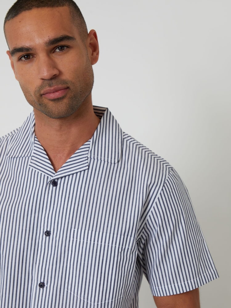 Threadbare Blue Stripe Pyjama Short Sleeve Shirt & Shorts Set - Image 4 of 4