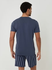 Threadbare Blue Stripe Grandad Pyjama Top & Shorts 2 Piece Set - Image 2 of 4