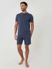 Threadbare Blue Stripe Grandad Pyjama Top & Shorts 2 Piece Set - Image 3 of 4