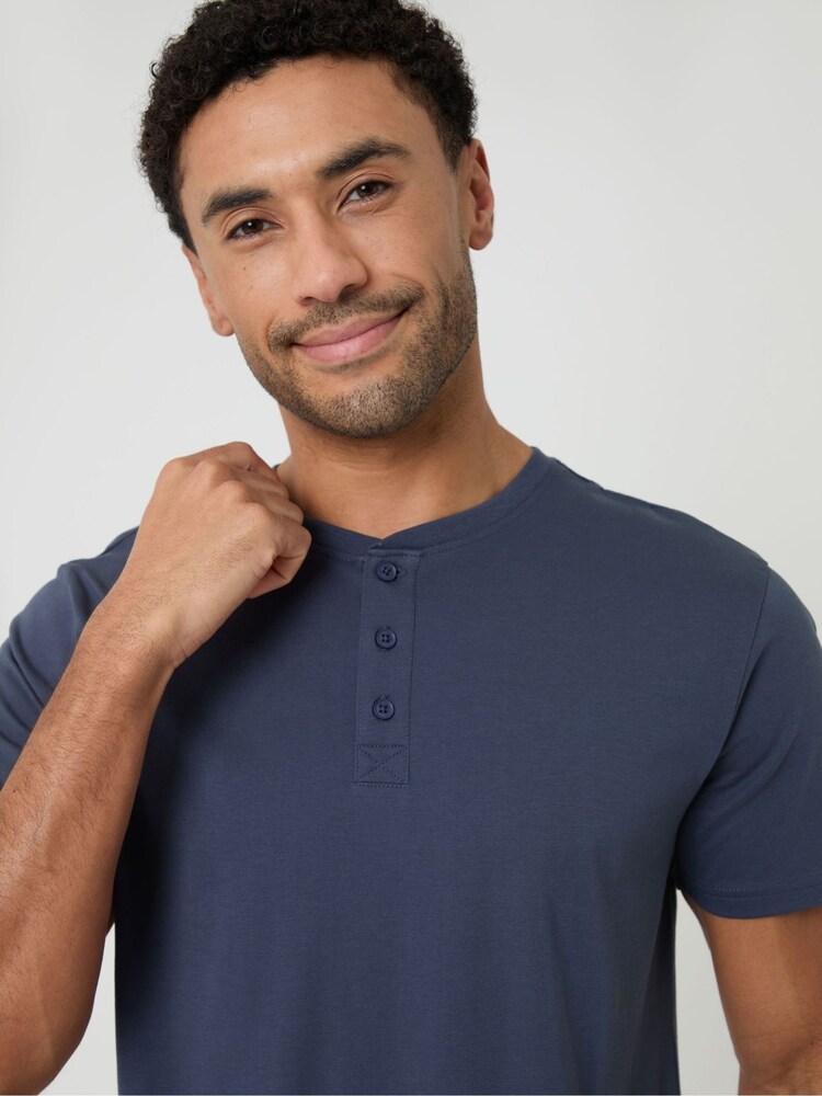 Threadbare Blue Stripe Grandad Pyjama Top & Shorts 2 Piece Set - Image 4 of 4