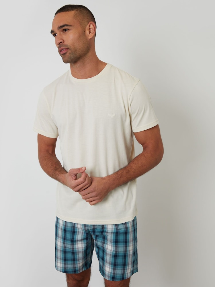 Threadbare Green Check Pyjama T-Shirt & Shorts Set 2 Piece - Image 1 of 4