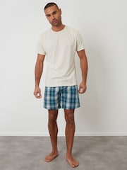 Threadbare Green Check Pyjama T-Shirt & Shorts Set 2 Piece - Image 3 of 4