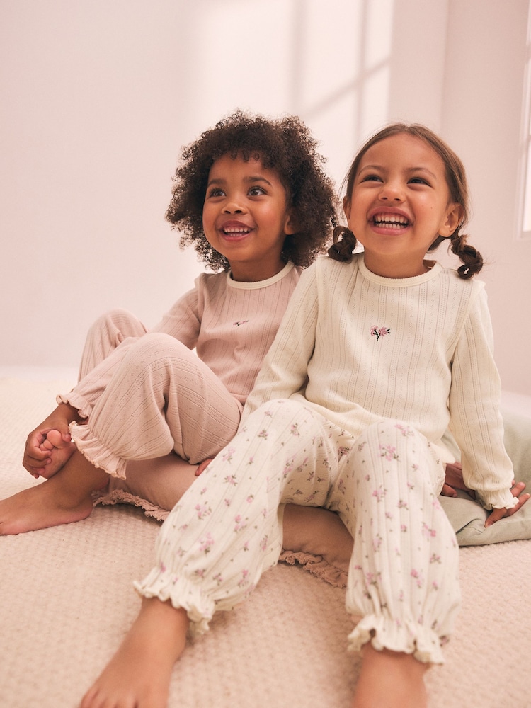 Pink Pointelle Jogger Pyjamas 2 Pack (9mths-12yrs) - Image 1 of 14 Pink Pointelle Jogger Pyjamas 2 Pack (9mths-12yrs) - Image 1 of 14