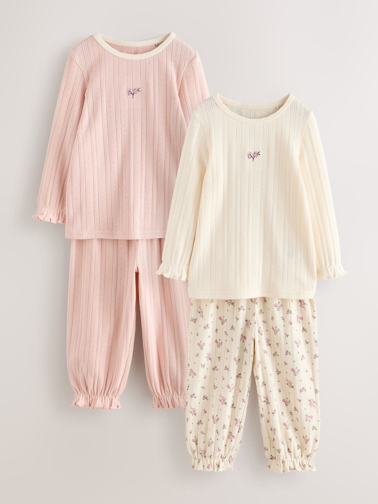 Pink Pointelle Jogger Pyjamas 2 Pack (9mths-12yrs) - Image 2 of 14 Pink Pointelle Jogger Pyjamas 2 Pack (9mths-12yrs) - Image 2 of 14