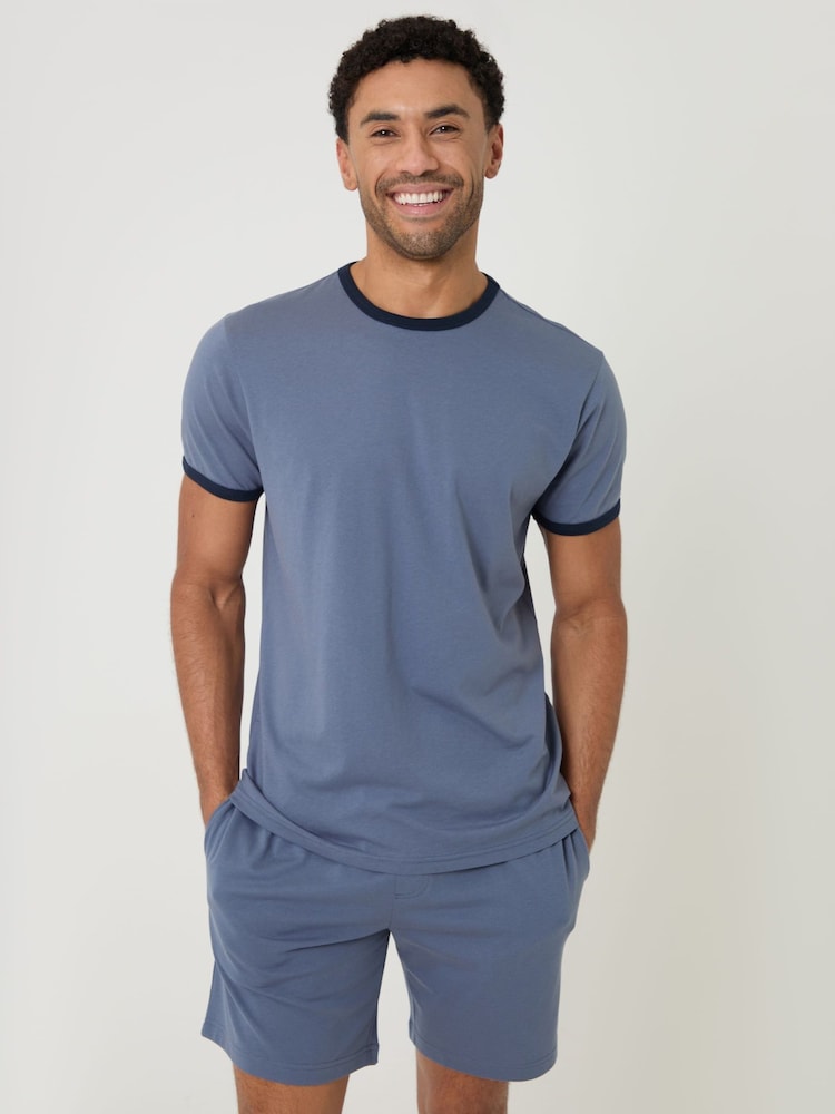 Threadbare Blue Contrast Binding Short Lounge Set - Image 1 of 4 Threadbare Blue Contrast Binding Short Lounge Set - Image 1 of 4