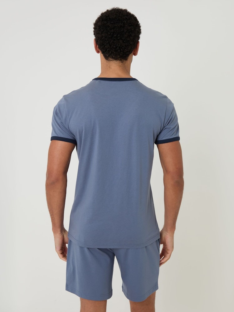 Threadbare Blue Contrast Binding Short Lounge Set - Image 2 of 4 Threadbare Blue Contrast Binding Short Lounge Set - Image 2 of 4