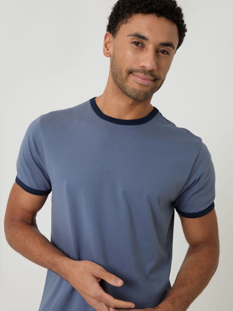 Threadbare Blue Contrast Binding Short Lounge Set - Image 4 of 4 Threadbare Blue Contrast Binding Short Lounge Set - Image 4 of 4