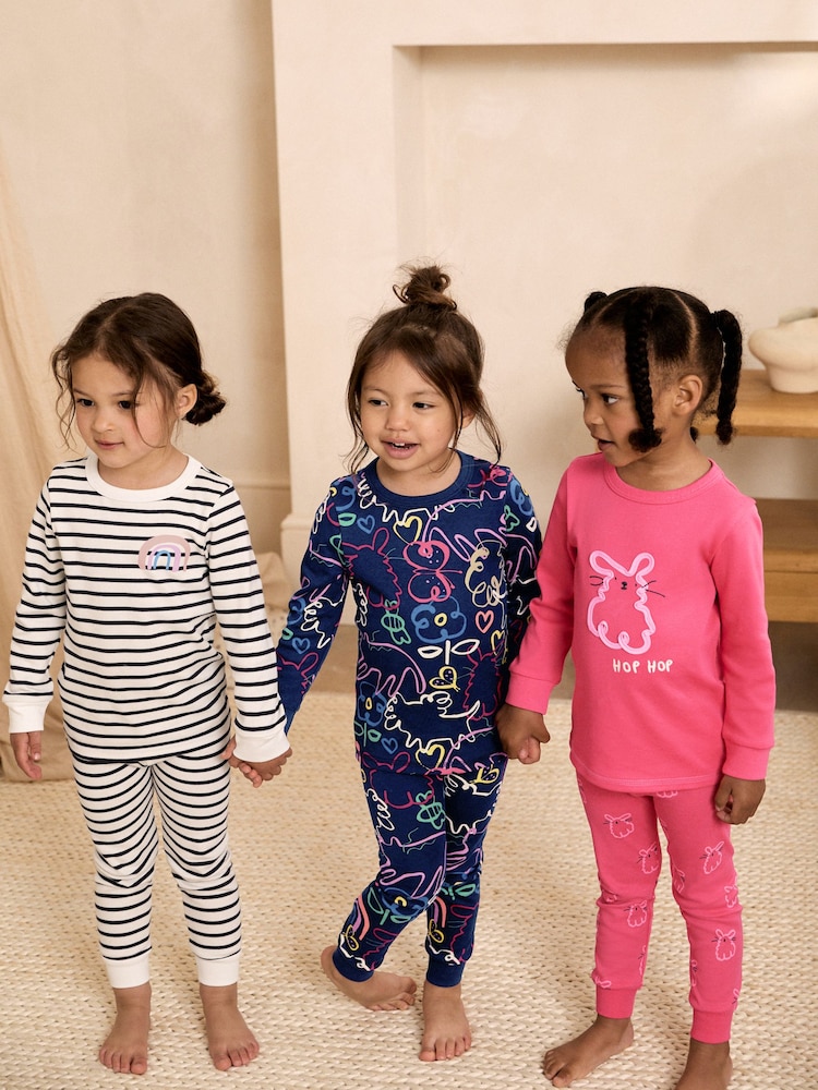 Pink/Blue Snuggle Pyjamas 3 Pack (9mths-12yrs) - Image 1 of 15
