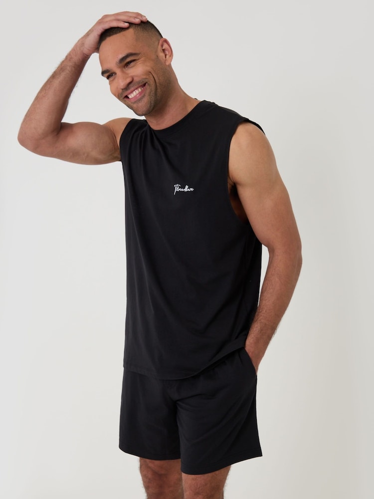 Threadbare Black Relaxed Fit Sleeveless Short Lounge 2 Piece Set - Image 1 of 4 Threadbare Black Relaxed Fit Sleeveless Short Lounge 2 Piece Set - Image 1 of 4