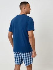 Threadbare Blue Check Pyjama T-Shirt & Shorts Set 2 Piece - Image 2 of 5