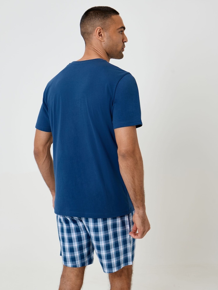 Threadbare Blue Check Pyjama T-Shirt & Shorts Set 2 Piece - Image 2 of 5