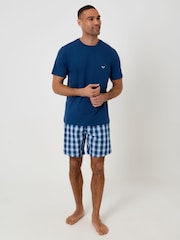 Threadbare Blue Check Pyjama T-Shirt & Shorts Set 2 Piece - Image 3 of 5