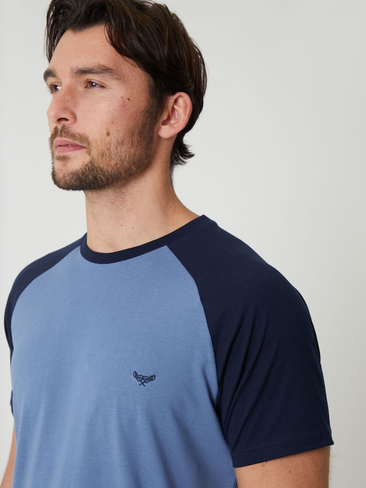 Threadbare Blue Raglan Short Sleeve Top & Shorts Lounge Set - Image 4 of 4