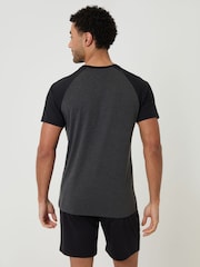 Schwarz - Threadbare Raglan-Kurzarm-Top & Shorts-Lounge-Set - Bild 2 von 4