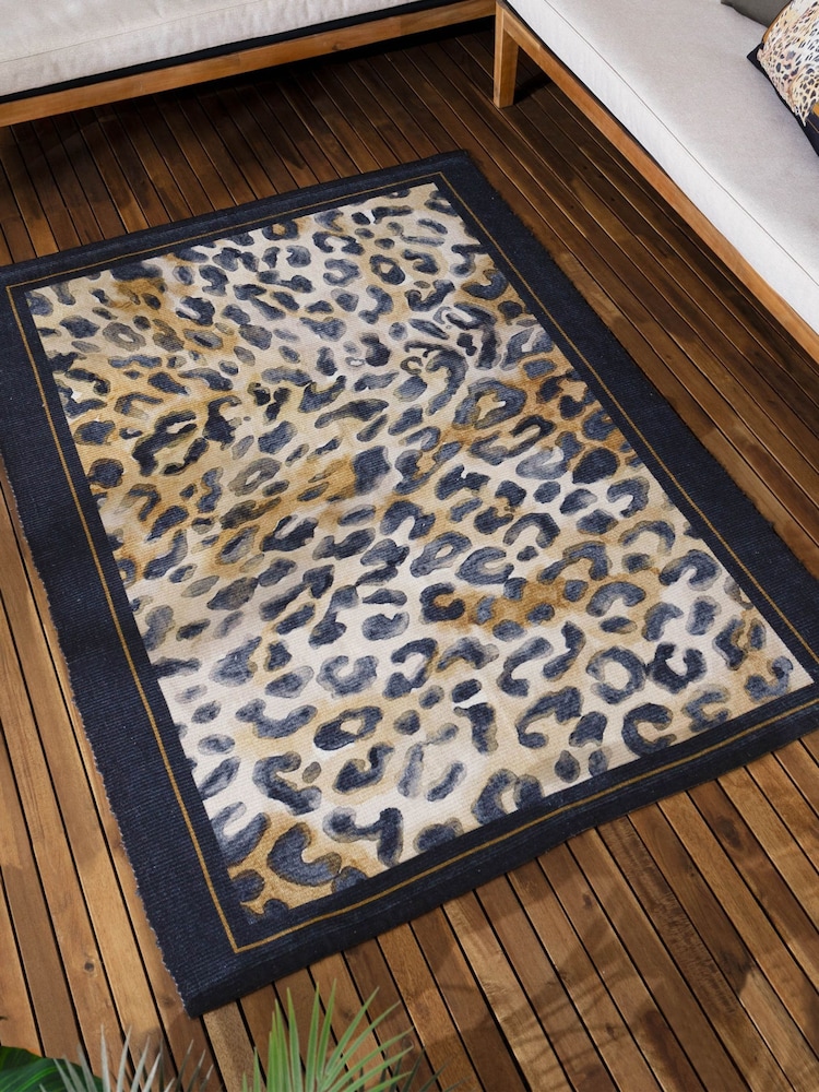 Paoletti Black or Gold Leopard Printed Indoor/Outdoor Rug - Image 1 of 5 Paoletti Black or Gold Leopard Printed Indoor/Outdoor Rug - Image 1 of 5