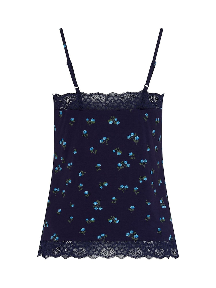 Pour Moi Navy/Blue Floral Cami Sofa Loves Lace Soft Hidden Support Pyjama Top - Image 4 of 4