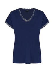 Pour Moi Blue Sofa Loves Lace T-Shirt and Trouser Pyjamas Set - Image 3 of 5