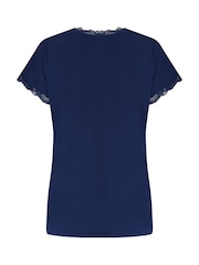 Pour Moi Blue Sofa Loves Lace T-Shirt and Trouser Pyjamas Set - Image 4 of 5
