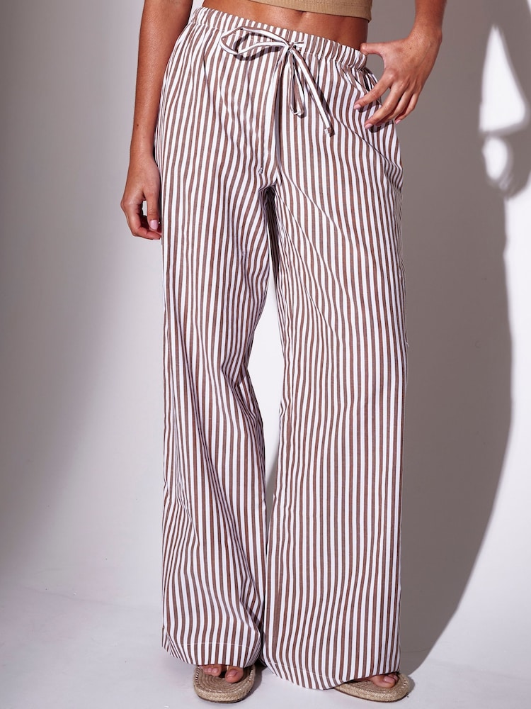 South Beach Brown Stripe Straight Leg Trousers - Image 1 of 4