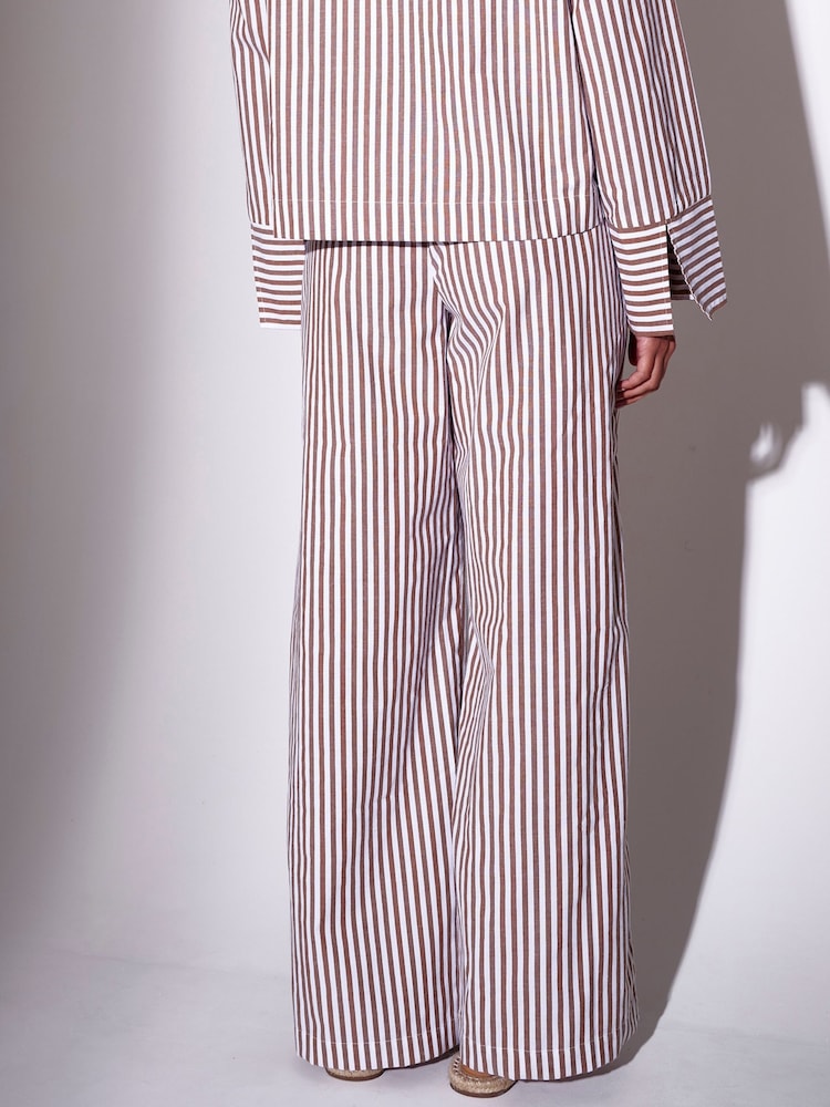 South Beach Brown Stripe Straight Leg Trousers - Image 2 of 4