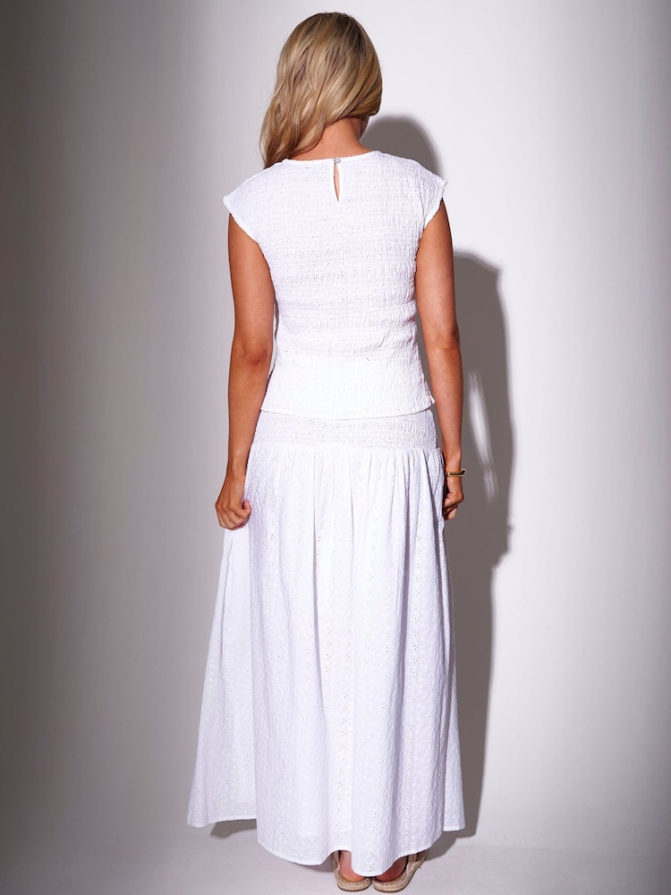South Beach White Broderie Smocked Waist Maxi Skirt - Image 2 of 5