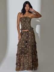 South Beach Animal Leopard Tiered Ruffle Sequin Embroidered Maxi Skirt - Image 4 of 6