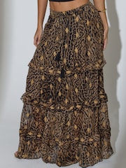 South Beach Animal Leopard Tiered Ruffle Sequin Embroidered Maxi Skirt - Image 6 of 6