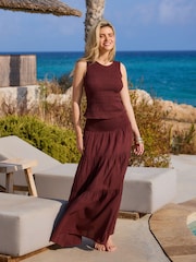 South Beach Brown Shirred Waist Maxi Skirt - Image 1 of 6