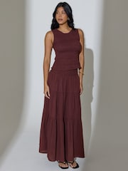 South Beach Brown Shirred Waist Maxi Skirt - Image 3 of 6