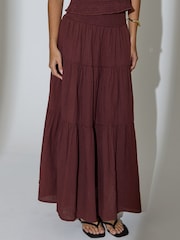 South Beach Brown Shirred Waist Maxi Skirt - Image 5 of 6