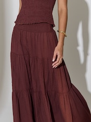 South Beach Brown Shirred Waist Maxi Skirt - Image 6 of 6