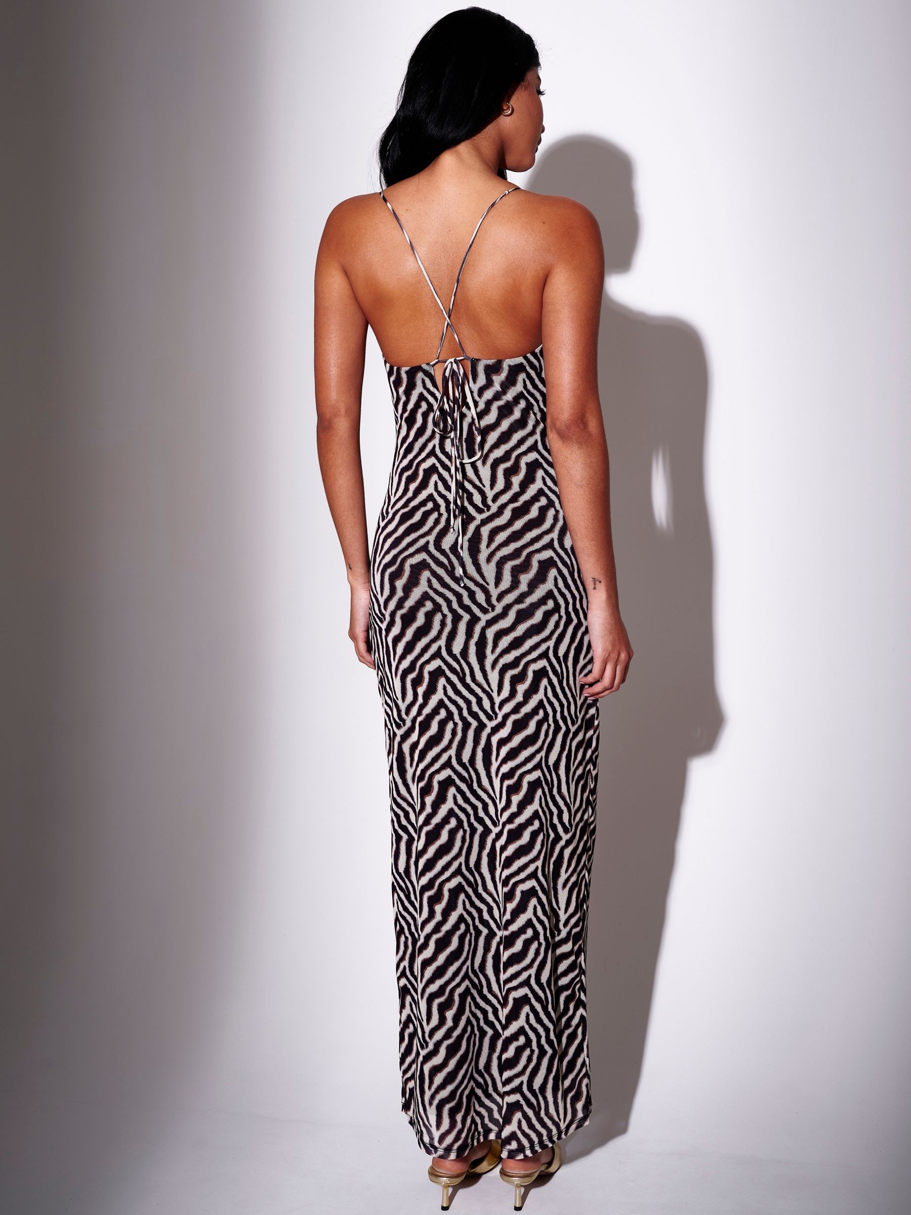 Buy South Beach Animal Print Zebra Mesh Cowl Neck Lined Strappy