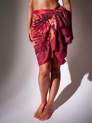 South Beach Pink Floral Printed Palm Tree Sarong - Image 3 of 6