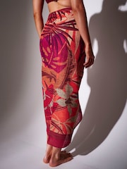 South Beach Pink Floral Printed Palm Tree Sarong - Image 5 of 6