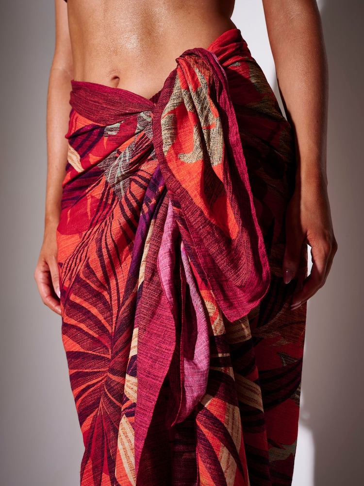 South Beach Pink Floral Printed Palm Tree Sarong - Image 6 of 6