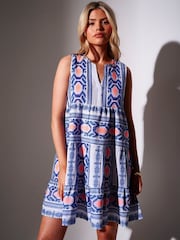 South Beach Blue Jacquard Sleeveless Mini Dress - Image 1 of 5