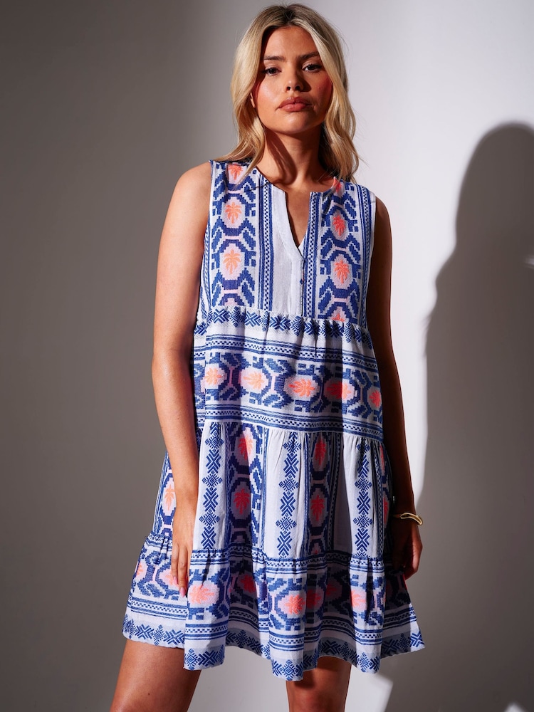 South Beach Blue Jacquard Sleeveless Mini Dress - Image 1 of 5