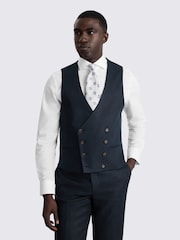 MOSS Navy Slim Fit Twill Linen Suit Waistcoat - Image 1 of 3